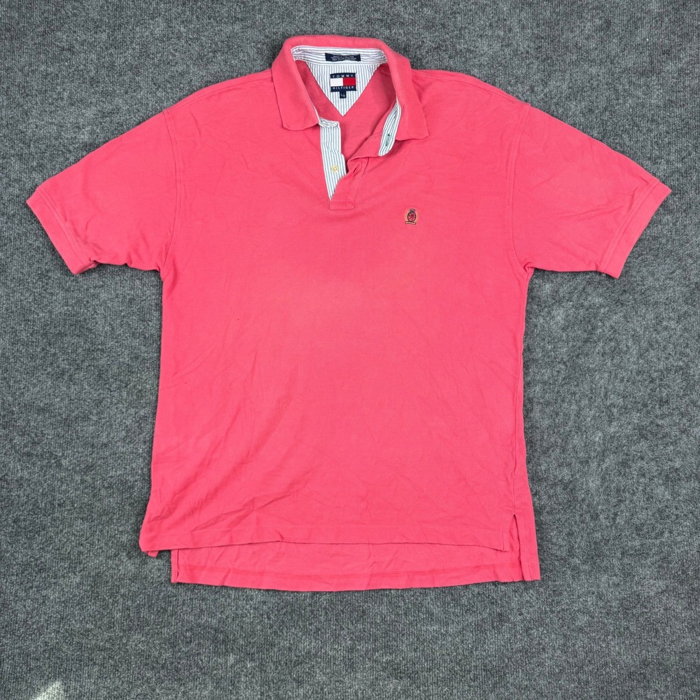 Tommy Hilfiger Polo Mens Size L Pink Coral Short Sleeve Cotton Classic Logo